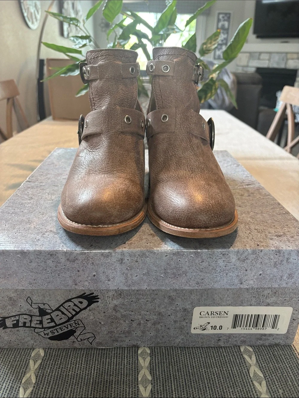 Freebird by Steven Carson Brown Leather Buckle Ankle Boots with Grommet Detail. - Picture 1 of 6